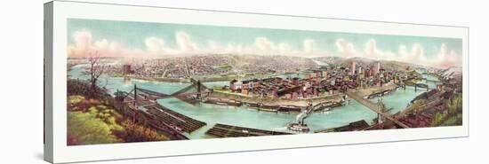 Bird's Eye View of the Skyline of Pittsburg at the Confluence of the Allegheny and Monongahela Rive-null-Stretched Canvas