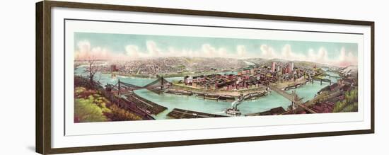 Bird's Eye View of the Skyline of Pittsburg at the Confluence of the Allegheny and Monongahela Rive-null-Framed Premium Giclee Print