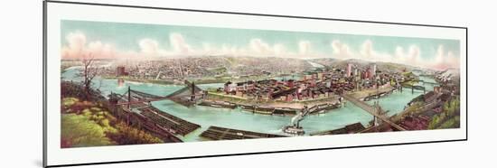 Bird's Eye View of the Skyline of Pittsburg at the Confluence of the Allegheny and Monongahela Rive-null-Mounted Giclee Print