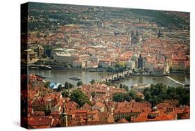 Bird's-Eye View on the Prague ,Charles Bridge on the Vitava River with Instagram Effect Filter-scorpp-Stretched Canvas