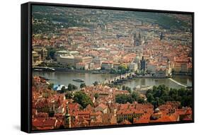 Bird's-Eye View on the Prague ,Charles Bridge on the Vitava River with Instagram Effect Filter-scorpp-Framed Stretched Canvas