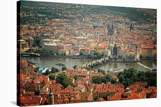 Bird's-Eye View on the Prague ,Charles Bridge on the Vitava River with Instagram Effect Filter-scorpp-Stretched Canvas