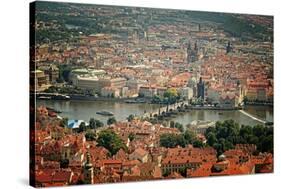 Bird's-Eye View on the Prague ,Charles Bridge on the Vitava River with Instagram Effect Filter-scorpp-Stretched Canvas