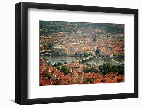 Bird's-Eye View on the Prague ,Charles Bridge on the Vitava River with Instagram Effect Filter-scorpp-Framed Photographic Print