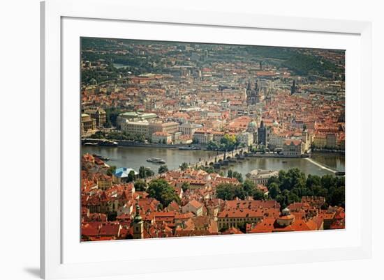 Bird's-Eye View on the Prague ,Charles Bridge on the Vitava River with Instagram Effect Filter-scorpp-Framed Photographic Print