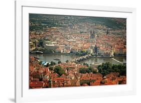 Bird's-Eye View on the Prague ,Charles Bridge on the Vitava River with Instagram Effect Filter-scorpp-Framed Photographic Print