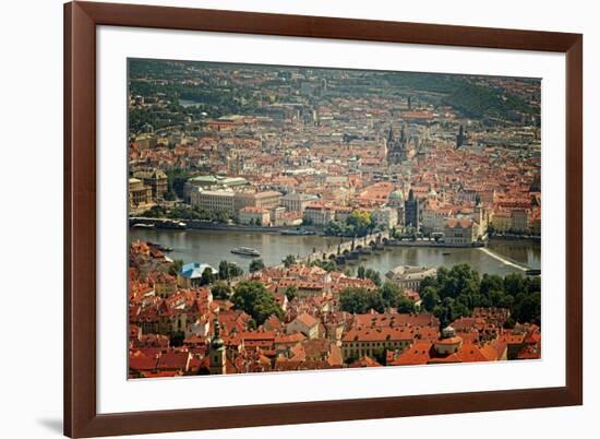 Bird's-Eye View on the Prague ,Charles Bridge on the Vitava River with Instagram Effect Filter-scorpp-Framed Photographic Print