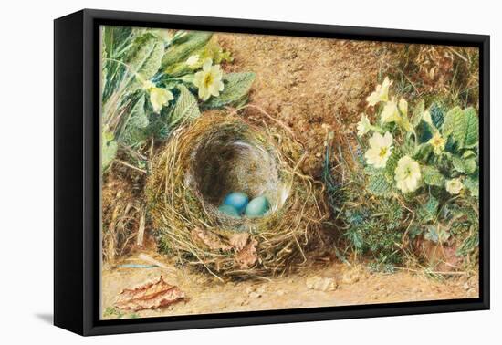 Bird's Nest with Three Blue Eggs and Primroses-William Henry Hunt-Framed Stretched Canvas