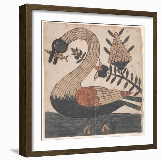 Bird with Fish, Fraktur Painting, C.1810-null-Framed Giclee Print