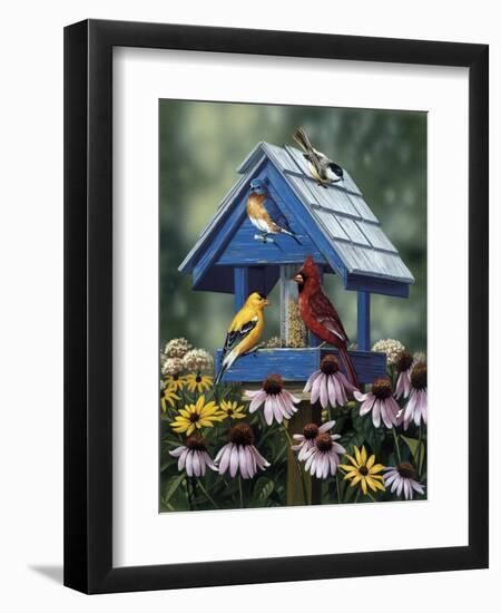 Birdhouse, Birds, Coneflower-William Vanderdasson-Framed Premium Giclee Print