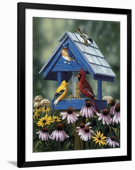 Birdhouse, Birds, Coneflower-William Vanderdasson-Framed Giclee Print