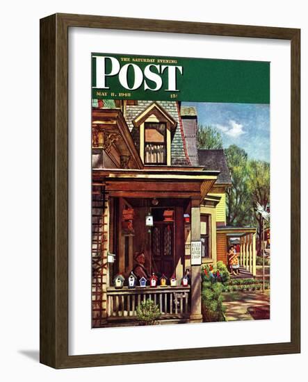 "Birdhouse Builder," Saturday Evening Post Cover, May 8, 1948-John Falter-Framed Giclee Print