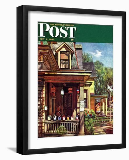 "Birdhouse Builder," Saturday Evening Post Cover, May 8, 1948-John Falter-Framed Giclee Print