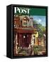 "Birdhouse Builder," Saturday Evening Post Cover, May 8, 1948-John Falter-Framed Stretched Canvas