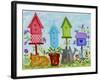 Birdhouses in Garden-Beverly Johnston-Framed Giclee Print