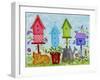 Birdhouses in Garden-Beverly Johnston-Framed Giclee Print