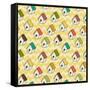 Birdhouses Pattern-TashaNatasha-Framed Stretched Canvas