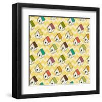 Birdhouses Pattern-TashaNatasha-Framed Art Print