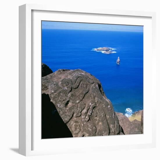 Birdman Petroglyphs at Orongo Ceremonial Village on Rim of Crater Rano Kau, Easter Island, Chile-Geoff Renner-Framed Photographic Print