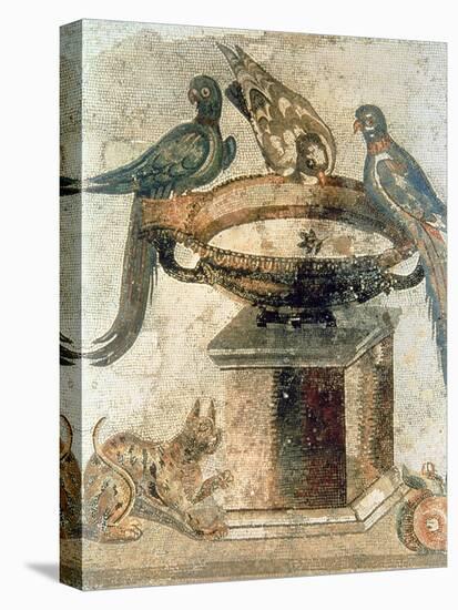 Birds and an Ambushing Cat, from Pompeii, 1st Century Ad-null-Stretched Canvas