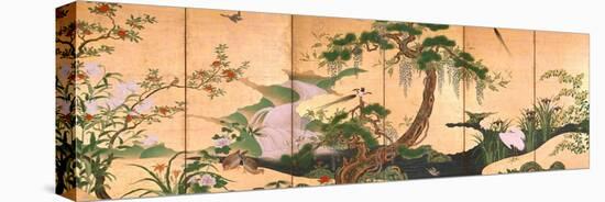 Birds and Flowers of Spring and Summer, Second Half of the 17th C-Kano Eino-Stretched Canvas