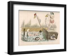 Birds and Frogs Share the Bathing-Pool-null-Framed Art Print