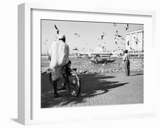 Birds and Watcher, Dubai Creek, Dubai-Walter Bibikow-Framed Premium Photographic Print
