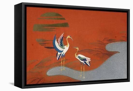 Birds at Sunset on Lake-null-Framed Stretched Canvas