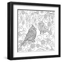 Birds Coloring Page. Animals. Hand Drawn Doodle. Ethnic Patterned Illustration. African, Indian, To-Palomita-Framed Art Print