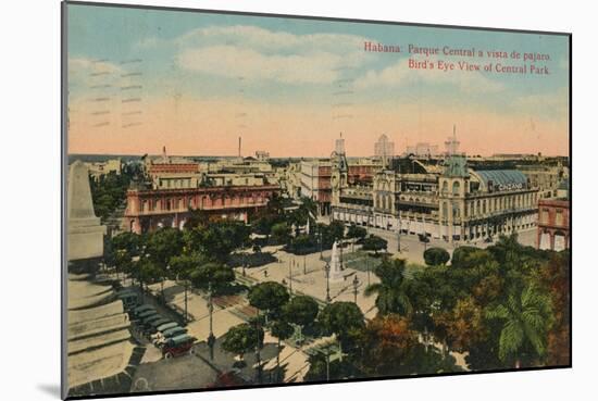 Birds-Eye View of Central Park, Havana, Cuba, C1919-null-Mounted Giclee Print