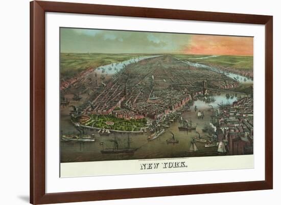 Birds-Eye View of Manhattan, New York-null-Framed Premium Giclee Print