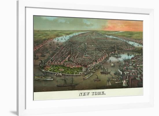 Birds-Eye View of Manhattan, New York-null-Framed Art Print