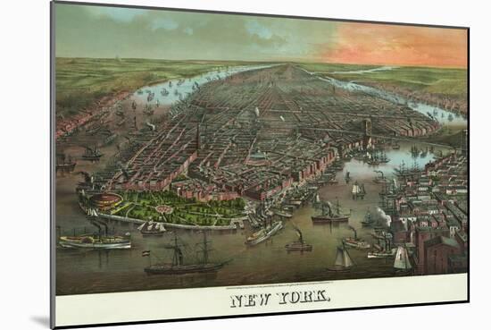 Birds-Eye View of Manhattan, New York-null-Mounted Art Print
