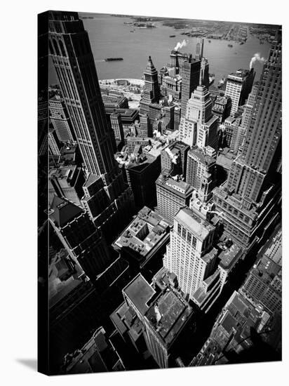 Birds Eye View of New York City Looking Southeast Downtown Towards Battery Park-Andreas Feininger-Stretched Canvas