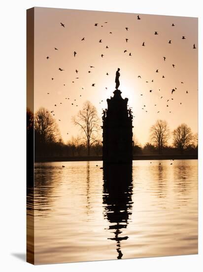 Birds Flock Above Diana Fountain-Charles Bowman-Stretched Canvas