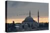 Birds Fly by a Mosque at Sunset-Alex Saberi-Stretched Canvas