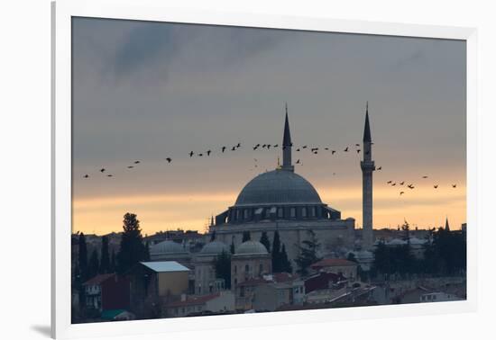 Birds Fly by a Mosque at Sunset-Alex Saberi-Framed Photographic Print