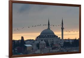 Birds Fly by a Mosque at Sunset-Alex Saberi-Framed Photographic Print