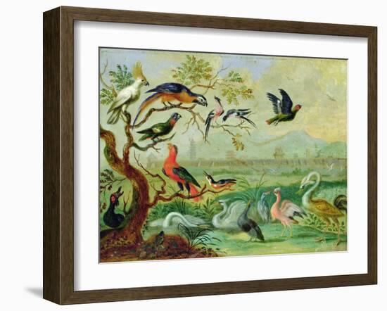 Birds from the Four Continents in a Landscape with a View of Peking in the Background (Oil on Coppe-Ferdinand van Kessel-Framed Giclee Print