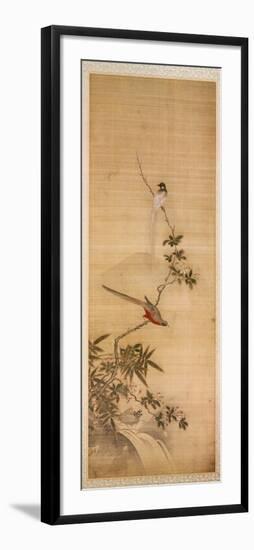 Birds on a Plum Blossom-Yanagisawa Kien-Framed Art Print