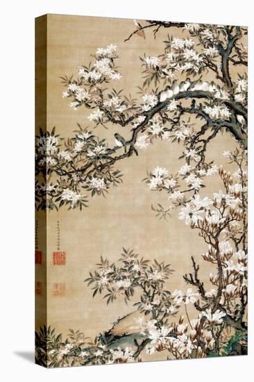 Birds on Aronia Branch-Jakuchu Ito-Stretched Canvas