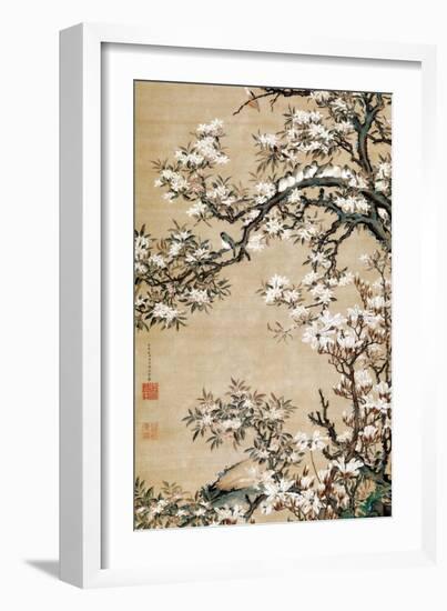 Birds on Aronia Branch-Jakuchu Ito-Framed Premium Giclee Print