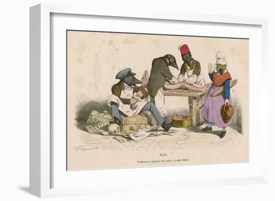 Birds Perform a Medical Operation on an Unidentifiable Creature-null-Framed Art Print