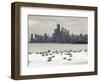 Birds Sit in Deep Snowdrifts at the Lake Shore Drive in Chicago-null-Framed Photographic Print