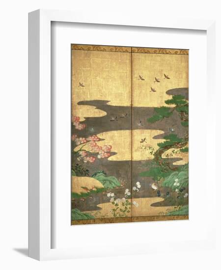 Birds with Autumn and Winter Flowers-null-Framed Giclee Print