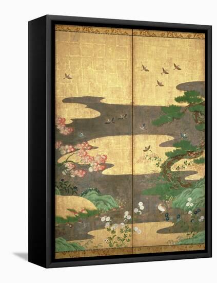 Birds with Autumn and Winter Flowers-null-Framed Stretched Canvas