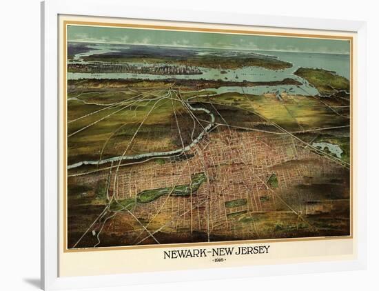 Birdseye View Of Newark, New Jersey 1916-Vintage Lavoie-Framed Giclee Print