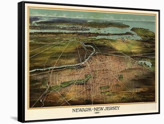 Birdseye View Of Newark, New Jersey 1916-Vintage Lavoie-Framed Stretched Canvas