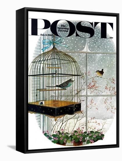 "Birdtalk," Saturday Evening Post Cover, January 6, 1962-Gyo Fujikawa-Framed Stretched Canvas