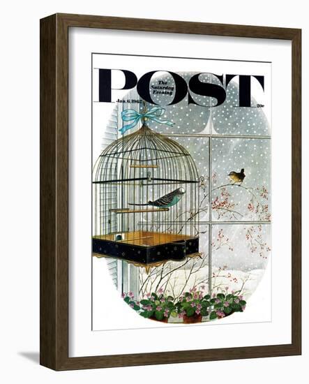 "Birdtalk," Saturday Evening Post Cover, January 6, 1962-Gyo Fujikawa-Framed Giclee Print